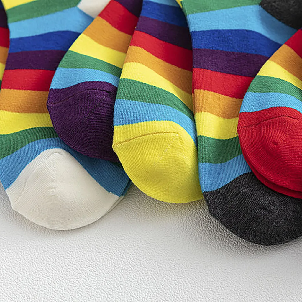 Women's Rainbow Striped Pile Of Socks In The Tube Casual Cotton Socks Girl Fashion Elasticity Candy Color Fashion NEW