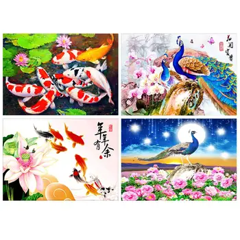 

New 4 Pack Peacock Fish 5D DIY Diamond Painting Kits Full Drill Rhinestone Embroidery Cross Stitch Home Decor