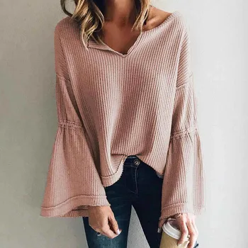 

V-Neck Solid Color Flutter Sleeve Shirt