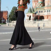 Осенне-зимняя женская юбка с высокой талией, черные вязаные Длинные Юбки Русалки