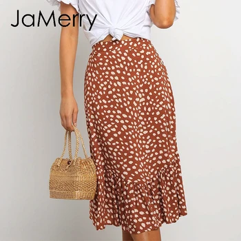 

JaMerry sexy leopard print midi skirt women Ruffles high waist female A-line skirt Casual spring summer ladies skirts bottoms