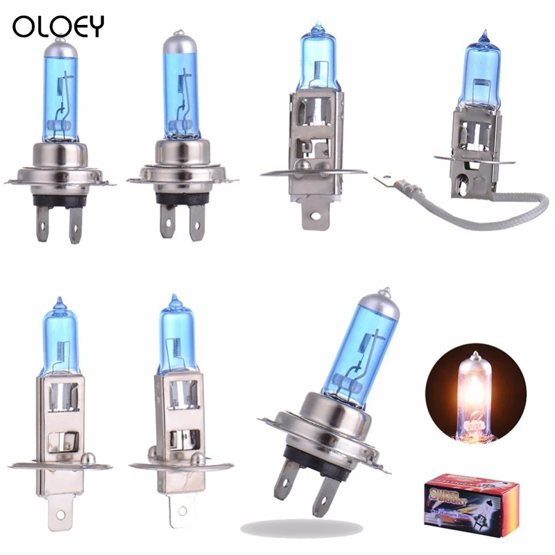 

2PCS Car Bulb H1 H3 H4 H7 100W/55W DC12V Super White Quartz Glass Blue Car Headlight Lamp Bulbs
