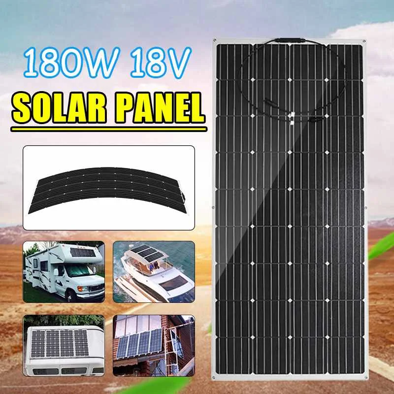 

180W Solar Panel 18V Semi-flexible Monocrystalline Solar Cell DIY Module MC4 Cable Outdoor Connector Battery Charger Waterproof