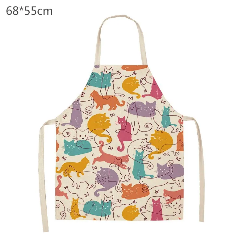 Hot 1PC Kitchen Apron Cute Cartoon Cat Printed Sleeveless Cotton Linen Aprons for Men Women Home Cleaning Tools 47x38cm 68x66cm
