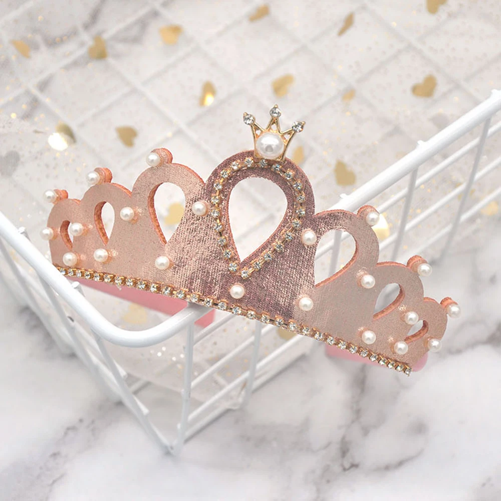 Корона принцессы для девочек; блестящий обруч для волос; Детские вечерние головные уборы; Милая повязка на голову с жемчугом и стразами; однотонные аксессуары ручной работы
