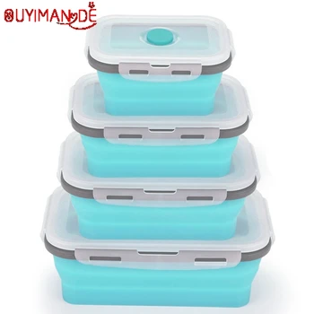 

4Pcs Set Foldable Silicone Food Lunch Box Fruit Salad Storage Food Box Container Dinnerware Conveniently Lunch Box
