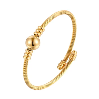 

Classic Bangle Adjustable Size Cable Twist Wire Stripe Bead Bracelet Stainless Steel Top Quality Woman Party Jewelry Gift