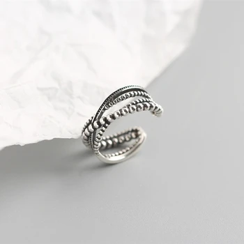 

Multilayer Bead Chain Ring Real 925 Sterling Silver Rough Vintage Cross Ring Metal Beads Ring For Women Fashion 925 Silver Gift