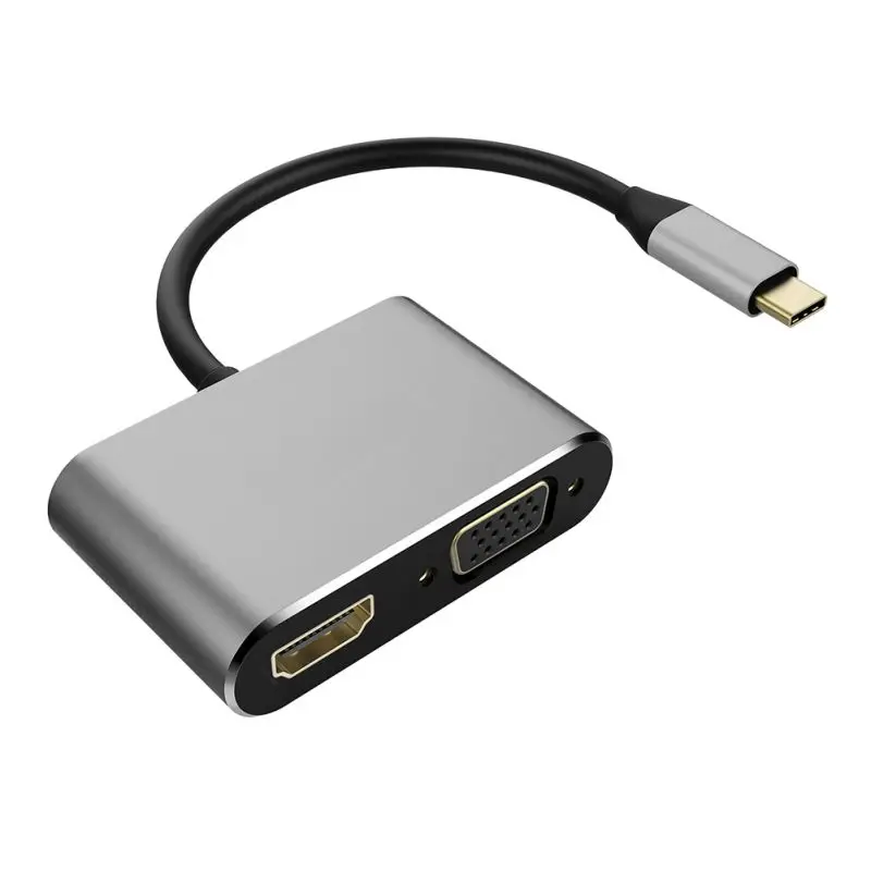 Алюминиевый сплав USB3.1 два в одном совместимый type-c к HDMI VGA адаптер высокой четкости соединительный кабель EP чип - Цвет: Black
