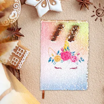 

Reversible Glitter Sequin Unicorn A5 Journal Office Diary Notebooks School Memos For Kid Girl Adult Festival Gift Random Pattern