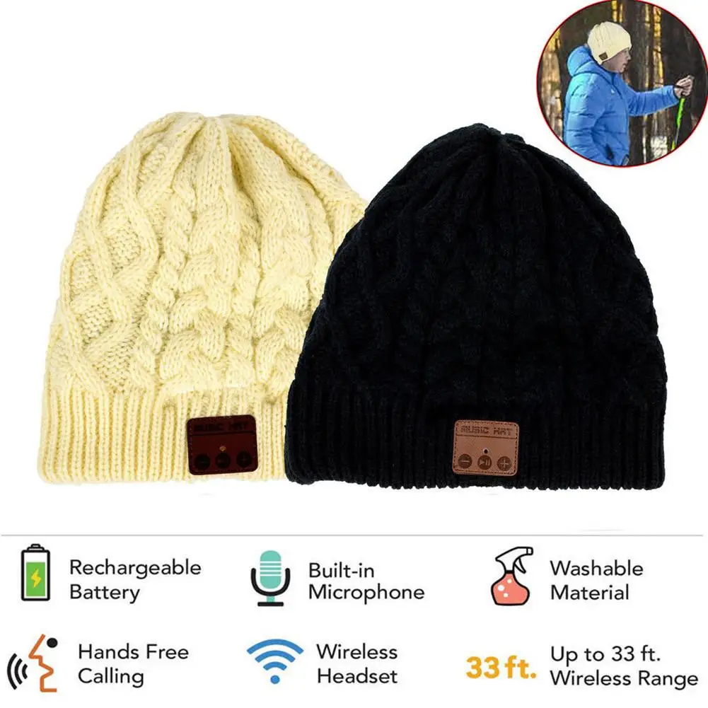 Bluetooth Earphones Sport Music Hat Smart Headset Beanie Cap Winter Warm Beanie Hat with Microphone Boys Girls Gift