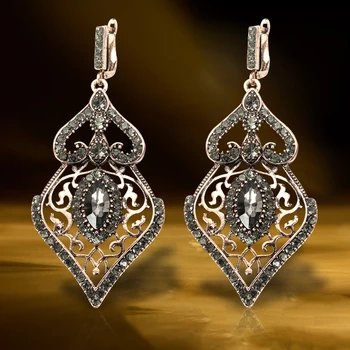 

Wbmqda 2020 New Gray Crystal Bridal Earrings For Women Antique Gold Luxury Beach Party Drop Earrings Vintage Jewelry