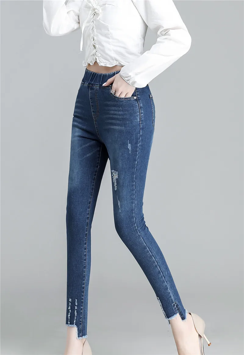 Женские джинсы-стрейч больших размеров, осенние джинсовые брюки-карандаш с высокой талией, повседневные женские брюки, большие размеры, 8XL, джинсы с эластичной талией, G815