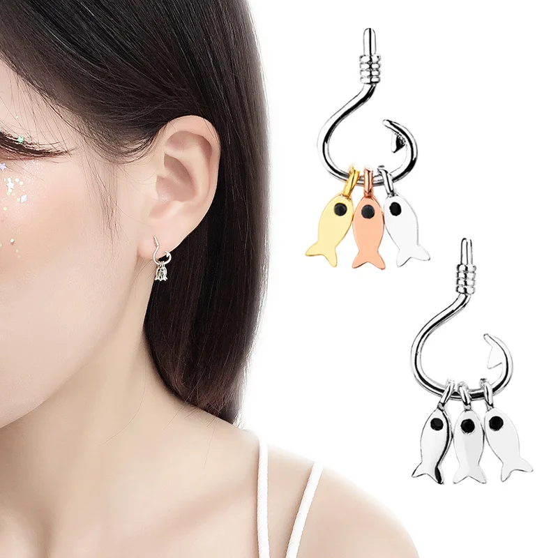 

1Pair Cute Small Fish Animals Piercing Stud Earrings For Women Girl Creative Gold Silver Color Fish Hook Earrings Jewelry E588
