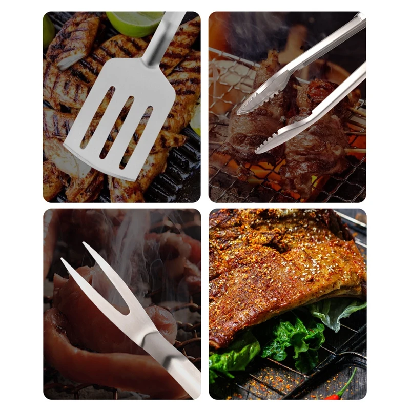 3Pcs Stainless Steel Grill Utensil Set Barbecue Fork Tongs Grilling Spatula Portable Multifunction BBQ Grill Tool Kitchen Tools