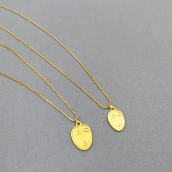 

Smiley necklace European and American minority design gold color round brand brass temperament necklace