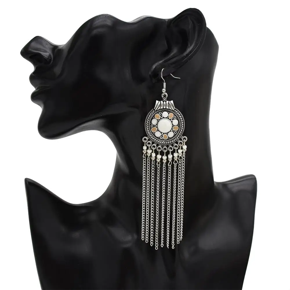 

Dangle Earrings Long Tassel Oil Indian Jhumka Earrings With Chain For Women Afghan Gypsy Turkish Tribal Oxidized Nepal Jewelry