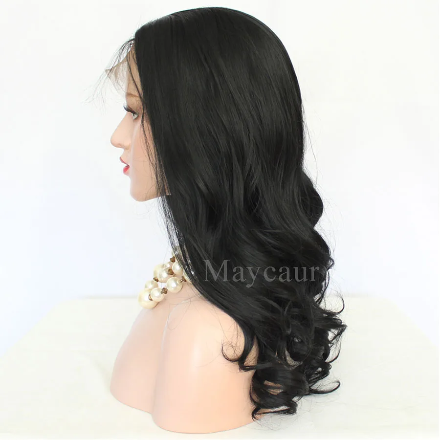 Maycaur Black Wavy Synthetic Lace Hair Front Wigs for Black Women Short Bob Glueless Wigs with Natural Baby Hair