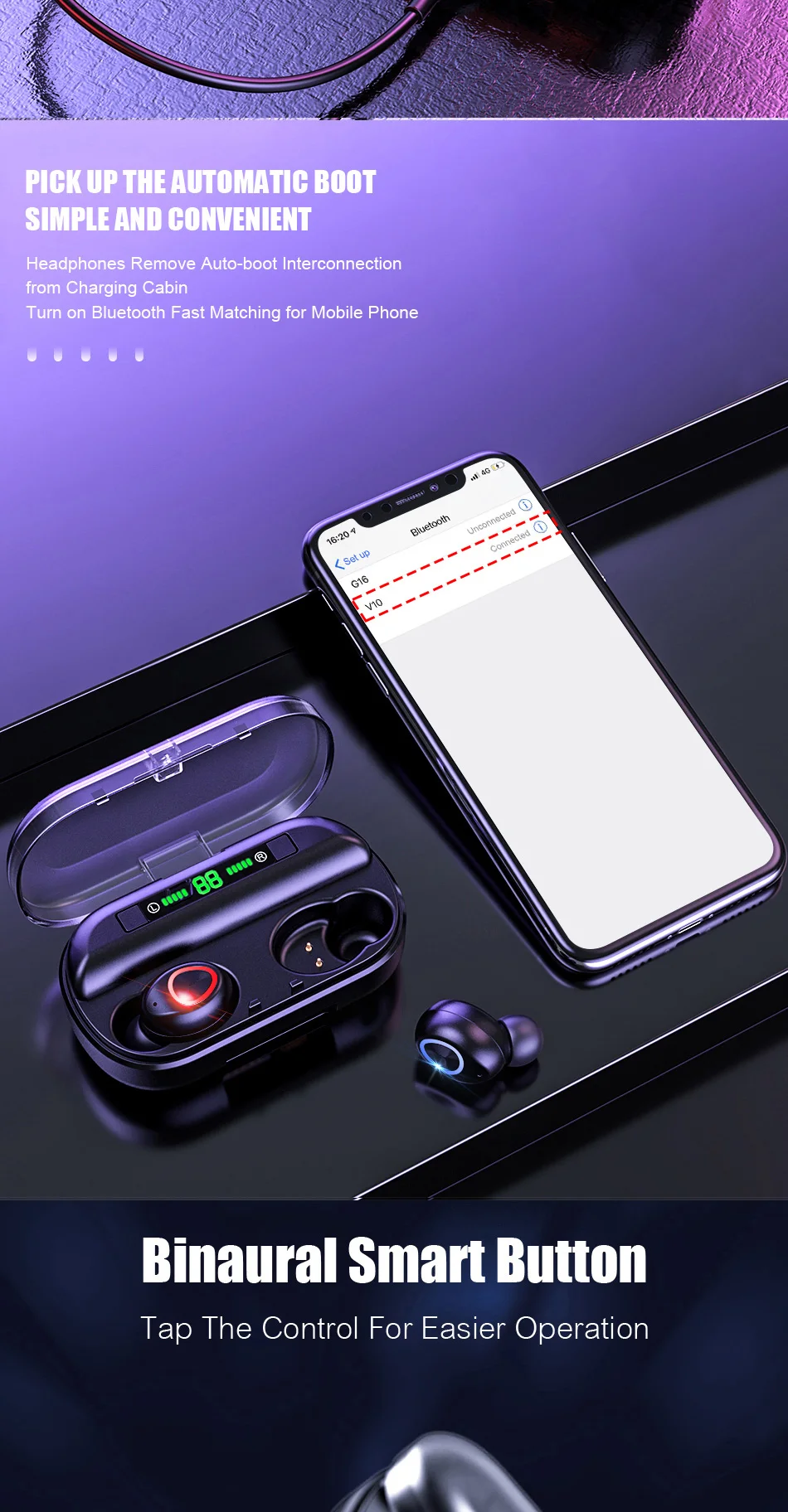VOULAO Bluetooth наушники беспроводные Bluetooth V5.0 наушники 9D стерео спортивные водонепроницаемые наушники гарнитура с микрофоном+ зарядная коробка