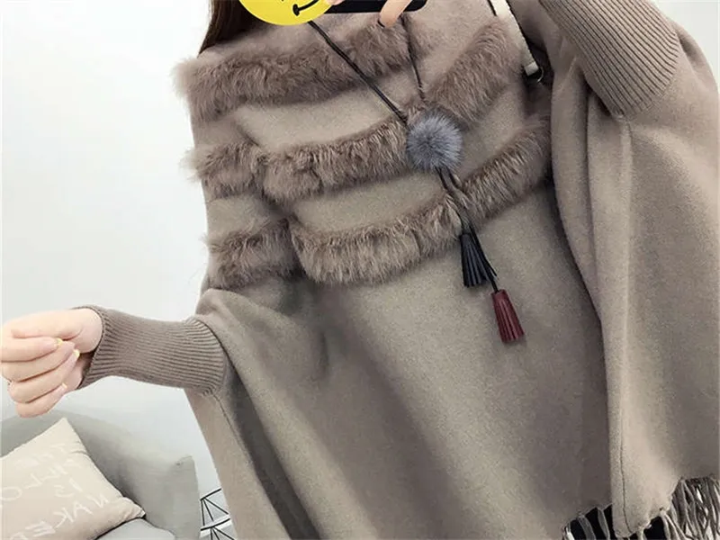 Neploe, свободный, размера плюс, Pull Femme Hiver, корейский, свободный, дикий, с кисточками, летучая мышь, вязаный свитер, модный, пэчворк, плащ, пуловер, толстый, 45813