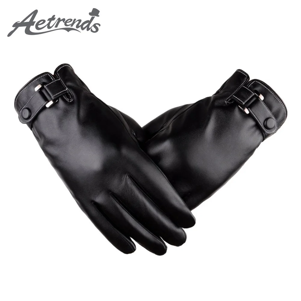

[AETRENDS] Men's Winter Black Gloves PU Leather Touchscreen Cycling Glove Outdoor Riding Warm Waterproof Gloves O-0003
