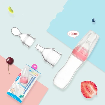 

3Pcs/Set 120ML Safety Silicone Baby Bottle With Spoon Food Supplement Rice Cereal Bottles Squeeze Spoon Milk Feeding Bottle