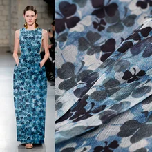 100x135 см 5 мм Клевер печати синий Шелковая шелковая шифоновая ткань для женщин летние платья блузка одежда для сна шитье DIY