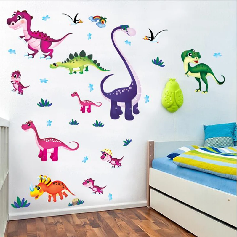 Cartoon Colorful Dinosaurs World Wall Stickers Diy Kids Room Nursery Home Decoration Decals Backdrop Wallpaper Lovely Posters Wall Stickers Aliexpress