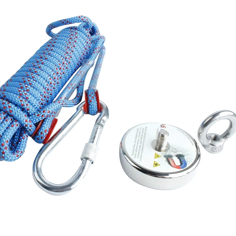 300Kg Powerful Deep Sea Salvage Magnet M16 75Mm Ring Suction Cup Magnet Nac75-304+ Cut Resistant Gloves+ Salvage Rope for Magne