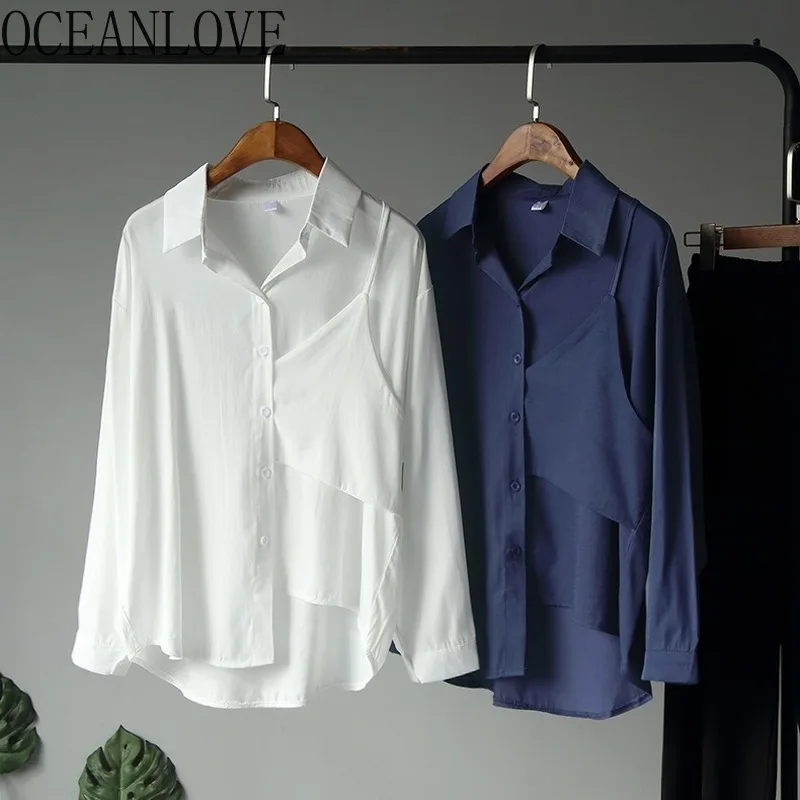 OCEANLOVE Solid All Match Women Shirts Long Sleve Casual Simple Fashion Blouses Spring New Design OL Blusas Mujer 14107 | Женская одежда