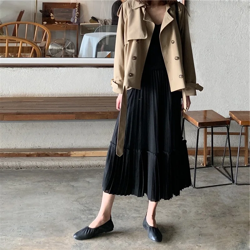 

Funny GIRL'S Black And White with Pattern Mesh Skirt Skirt Spring And Summer Women's 2019 New Style Mid-length Pleated Skirt