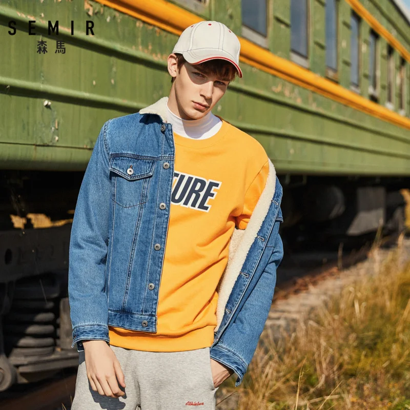 Semir плюс Вельветовая джинсовая куртка мужская весна и осень модная утолщенная Мужская Корейская трендовая джинсовая одежда имитация овечьей шерсти