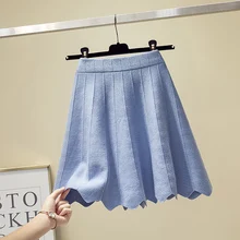 Женские вязаные мини юбки размера плюс, Осень-зима, черные, серые, синие, эластичная талия, базовая школьная плиссированная юбка с оборками, XXL, 3XL