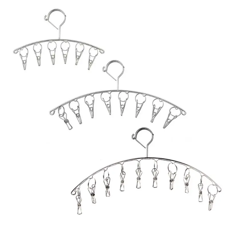 

3Pcs Stainless Steel Laundry Drying Rack Drip Hanger with 6/8/10 Clips Automatic Windproof Hook for Underwear Sock Glove Clothes