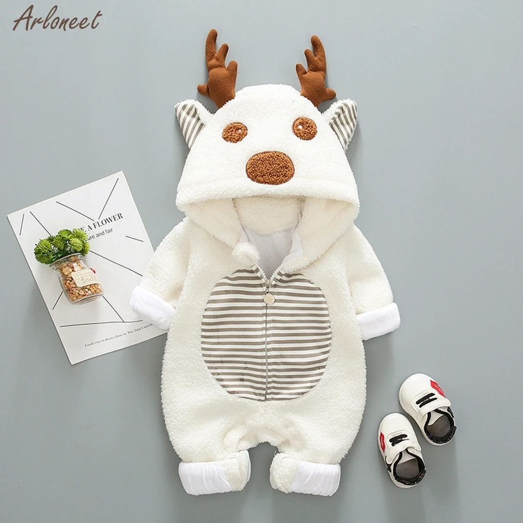 Newborn Baby Boy Girl Fleece Cartoon Winter Warm Jumpsuit Hooded Coat Outwear Headbands Children Cothing Suit NEW
