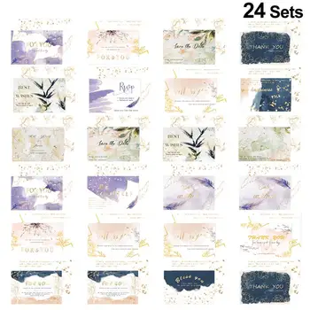 

24 Sets Creative Gilding Greeting Cards Fashion Printing Cards Blessing Cards With Envelopes For Party Festival Random Style