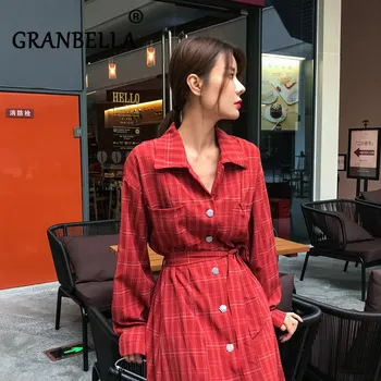 

Korean Style Vintage Loose Knee-length Plaid Trench Coat Fashion Chic Women Trench Coat Loose A-Line Female Coat High Waist