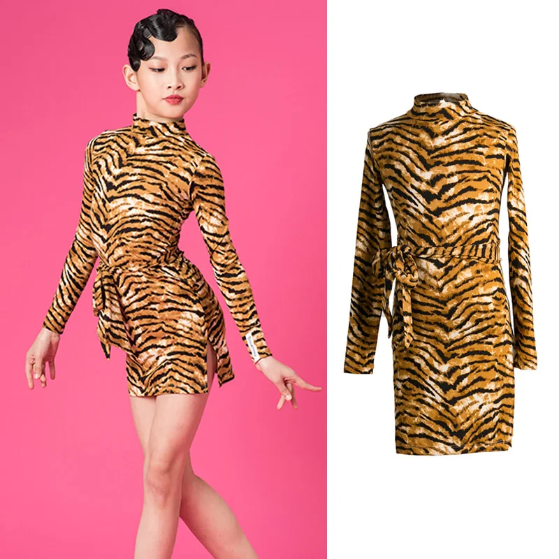 

С леопардовым принтом платье для латинских танцев для девочек, чечётка, одежда самба костюм Дизайнерская одежда танцевальные туфли для сальсы модной одежды, Платье черного цвета JL2524