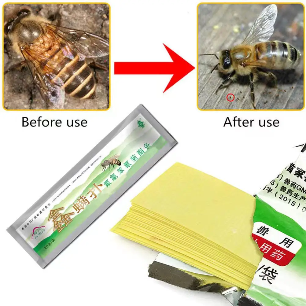 10Pack/200 Pcs Bee Acaricide Against Fluvalinate Strips Anti Insect Pest Controller Instant Mite Killer Miticide Bees Mite Strip