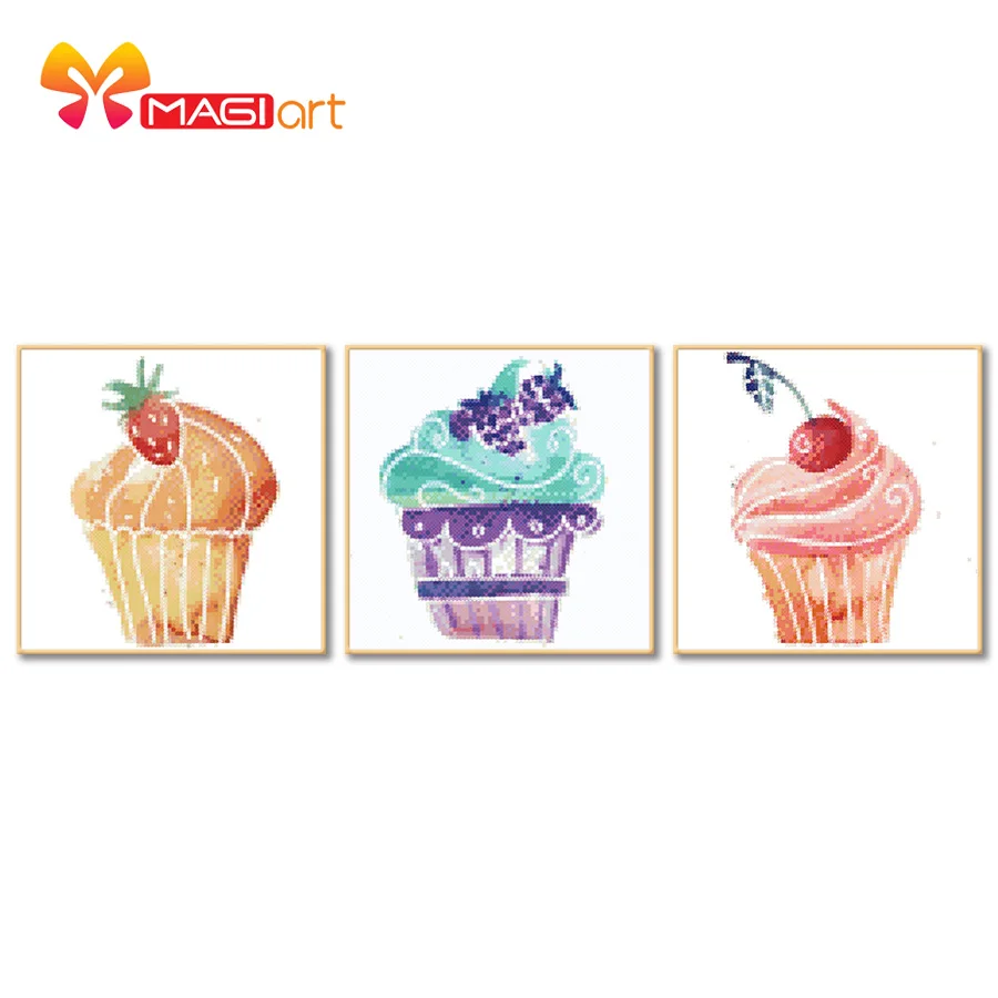 

Cross stitch kits Embroidery needlework sets 11CT water soluble canvas patterns 14CT Cartoon Style Colorful Cupcake-NCMC010