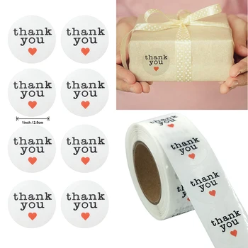 

500pcs/roll 2.5CM Transparent Thank You Round Sticker Cute Red Love Hreat Wedding Envelope DIY Decoration Sticker Label