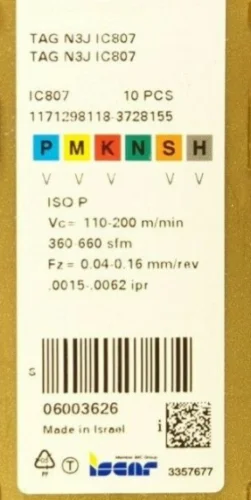 ISCAR 10 шт. твердосплавная бирка N3J IC807