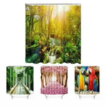 

Home Living Room Curtain Dream Scenery Parrot Plant Curtain Shower Polyester Curtain Bathroom Waterproof F5O6