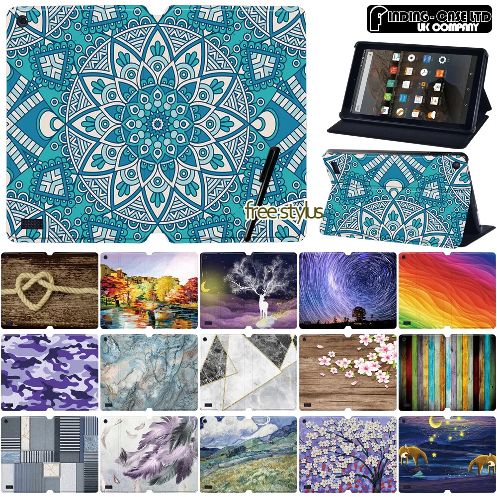 

For Amazon Fire 7" 5th/7th/9th Gen/Fire HD 8" 6/7/8th/Fire HD 10" 5th/7th/9th Gen Tablet Leather Flip Smart Case Stand Cover