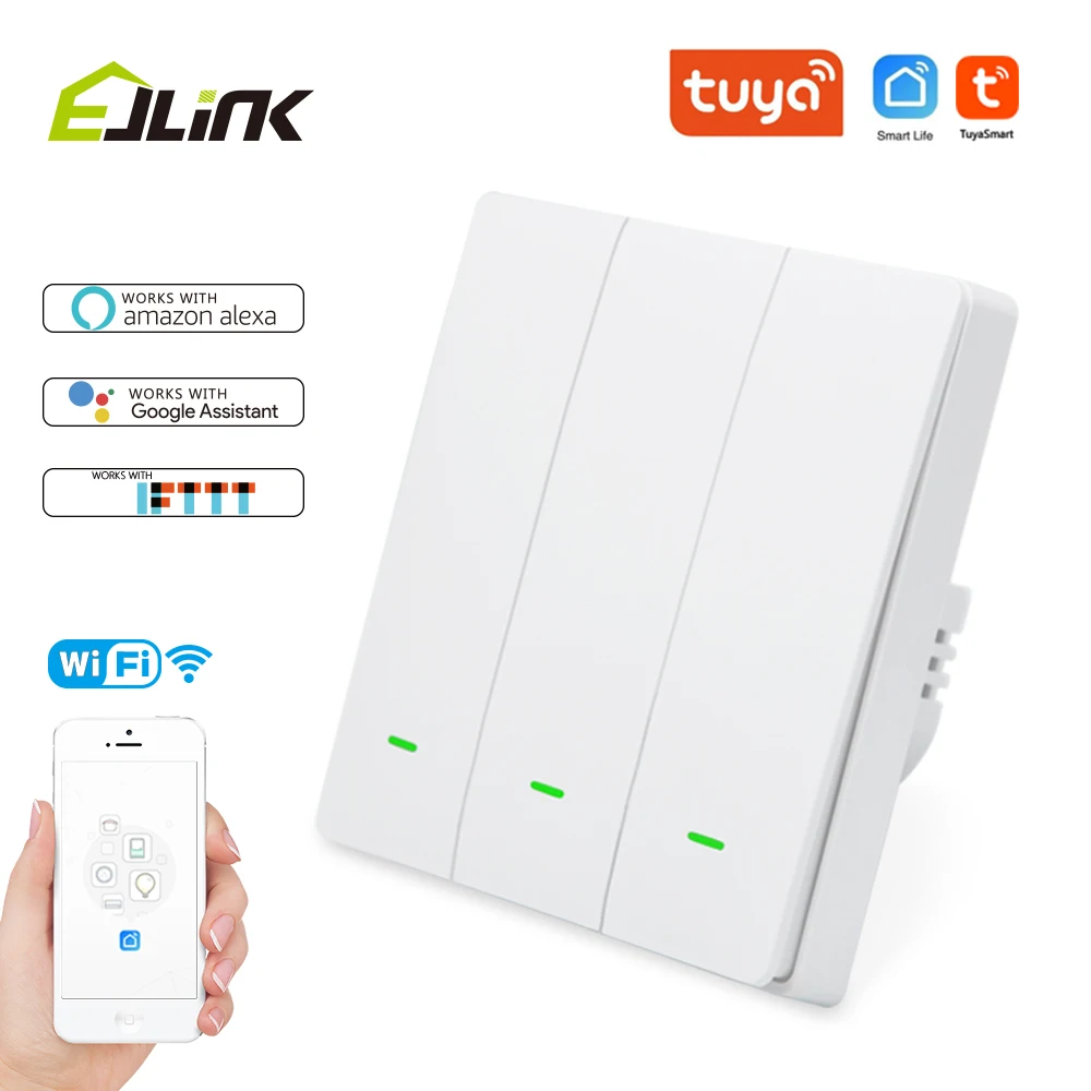 

EJLINK Tuya Smart Wifi Switch EU Standard 90-250V Control by App, Voice, Manual Smart Home Switches Works with Alexa