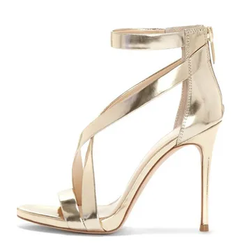 

YECHNE Women Golden Bride Sandals Plus Size 33-43 11 CM High Hooks Sandals Party Deep Sexy Silver Summer Pumps