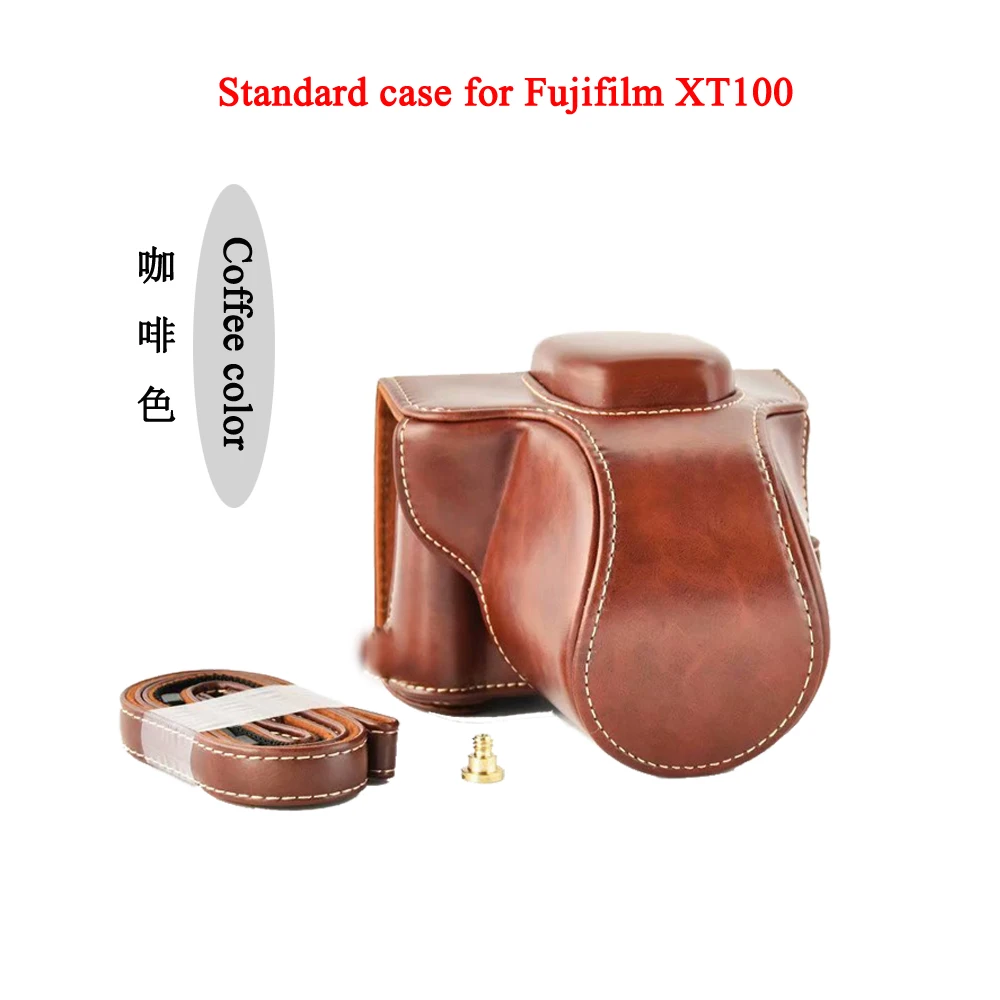 Standard case Coffee Роскошный чехол для камеры Fujifilm XT100 из искусственной кожи, сумка для камеры с ремешком, мини-чехол с открытой батареей, черный, кофейный, коричневый - Цвет: Standard case Coffee