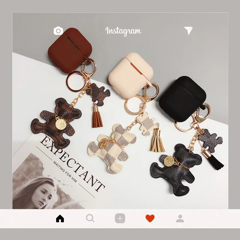 

Luxury brand Square Bear soft silicon Wireless Earphone Charging Cover for Apple AirPods 1/2 metal Bluetooth Headset case funda