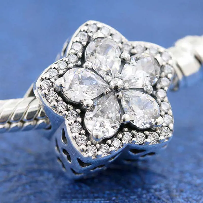 

Original Sparkling Snowflake Daisy Flower With Crystal Beads Fit 925 Sterling Silver Charm Europe Bracelet Bangle Diy Jewelry