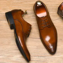 New Men Business Formal Dress Shoes Oxfords Genuine Leather Lace-Up British Style Pointed Toe Italian Wedding Shoes New Men Business Formal Dress Shoes Oxfords Genuine Leather Lace-Up British Style Pointed Toe Italian Wedding Shoes